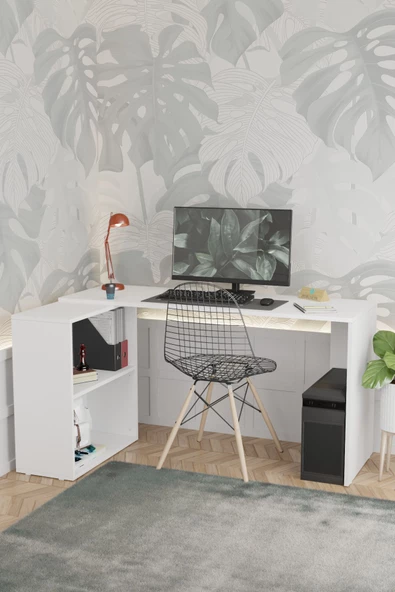 Durusilya Mobilya L Çalışma Masası Bilgisayar Masası Dolaplı Kitaplıklı - 4