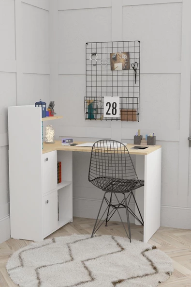 Durusilya Mobilya L Çalışma Masası Kitaplıklı Dolaplı Sol Yön Safir Meşe - 3