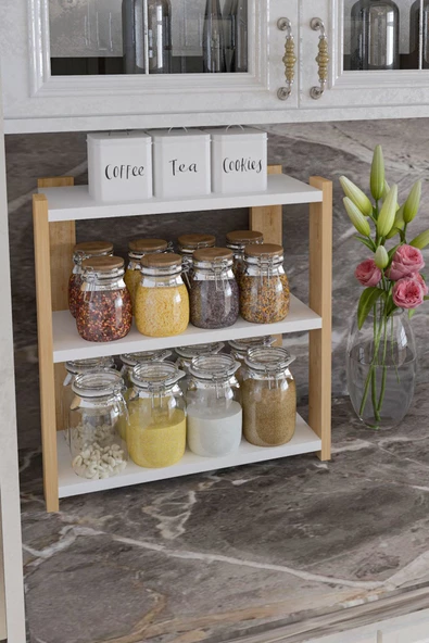 Durusilya Mobilya Baharatlık Çok Amaçlı Raf Tezgah Üstü Üç Katlı Baharatlık - 5