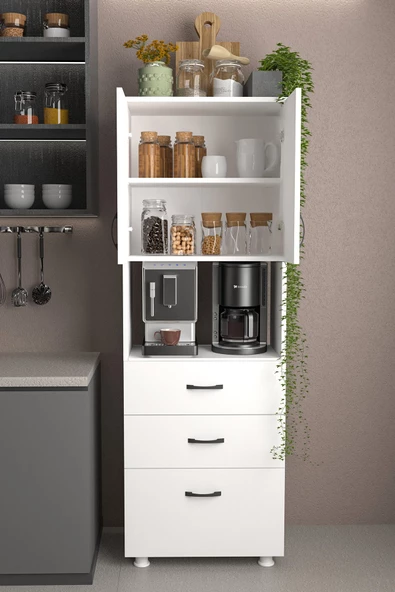 Durusilya Mobilya Fırın Mikro Dalga Bölmeli Kapaklı Çekmeceli Çok Amaçlı Boy Mutfak Balkon Dolabı Dr1002, One Size - 2