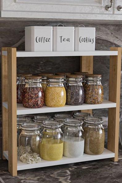Durusilya Mobilya Baharatlık Çok Amaçlı Raf Tezgah Üstü Üç Katlı Baharatlık - 4