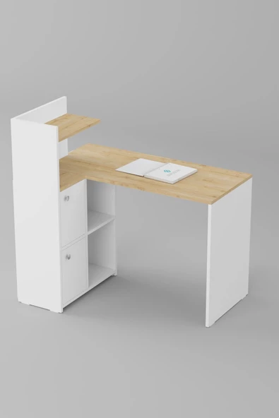 Durusilya Mobilya L Çalışma Masası Kitaplıklı Dolaplı Sol Yön Safir Meşe - 5