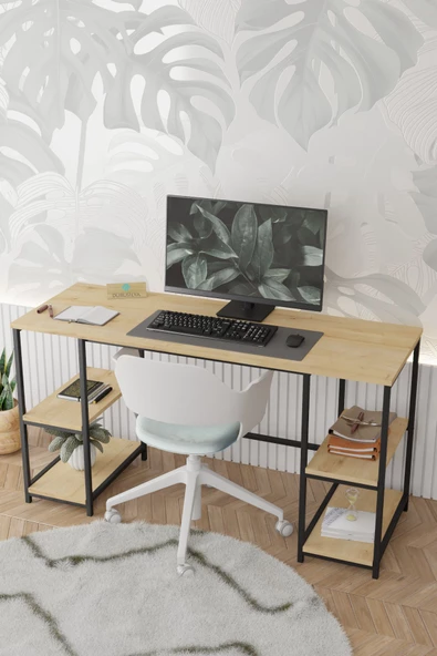 Durusilya Mobilya 140x50 cm Metal Çalışma Bilgisayar Ofis Masası Kitaplıklı - 2