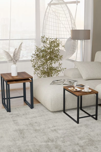 Durusilya Mobilya Zigon Sehpa , Metal Üçlü Zigon Sehpa , 3 lü Sehpa - 5