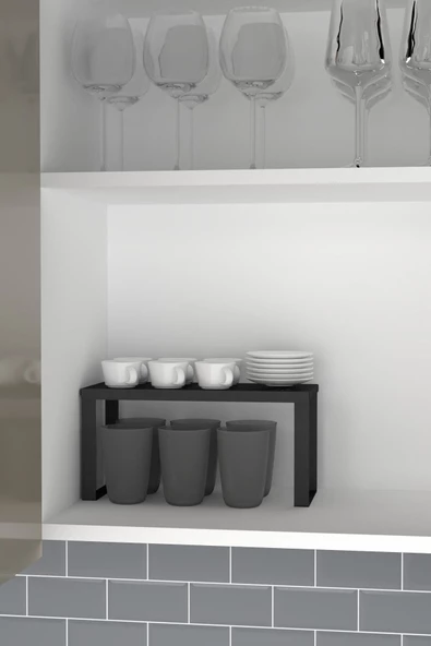 Durusilya Mobilya Metal Dolap Içi Raf Düzenleyici Küçük Boy Tezgah Üstü Düzenleyici Siyah Renk Metal Organizer - 3