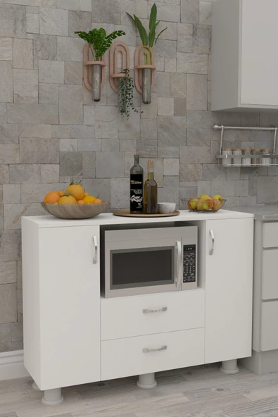 Durusilya Mobilya Fırın Mikro Dalga Bölmeli Kapaklı Çekmeceli Çok Amaçlı Mutfak Balkon Dolabı Fırın Bölme, One Size - 7