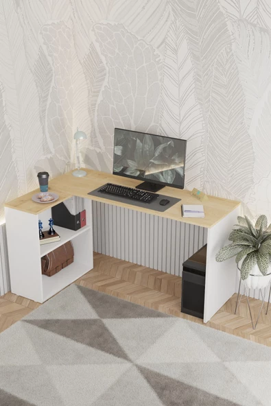 Durusilya Mobilya L Çalışma Masası Bilgisayar Masası Dolaplı Kitaplıklı - 4