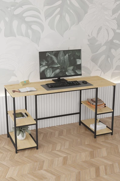 Durusilya Mobilya 140x50 cm Metal Çalışma Bilgisayar Ofis Masası Kitaplıklı - 4