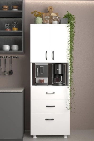 Durusilya Mobilya Fırın Mikro Dalga Bölmeli Kapaklı Çekmeceli Çok Amaçlı Boy Mutfak Balkon Dolabı Dr1002, One Size - 3