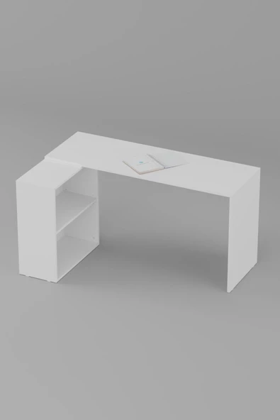 Durusilya Mobilya L Çalışma Masası Bilgisayar Masası Dolaplı Kitaplıklı - 6