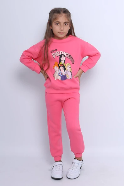 KIZ ÇOCUK 3 İPLİK EŞOFMAN TAKIMI PRİNCESS BASKILI E3 ürün görseli