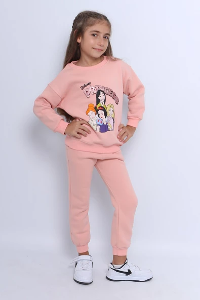 KIZ ÇOCUK 3 İPLİK EŞOFMAN TAKIMI PRİNCESS BASKILI E3 - Resim 5