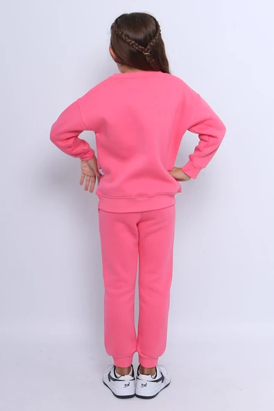 KIZ ÇOCUK 3 İPLİK EŞOFMAN TAKIMI PRİNCESS BASKILI E3 - Resim 4