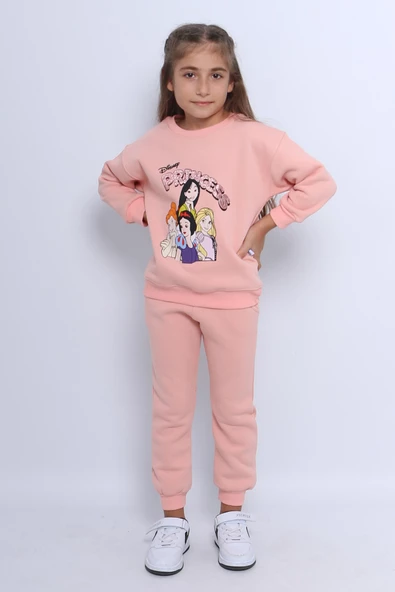 KIZ ÇOCUK 3 İPLİK EŞOFMAN TAKIMI PRİNCESS BASKILI E3 - Resim 6