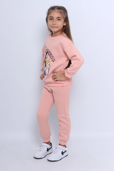KIZ ÇOCUK 3 İPLİK EŞOFMAN TAKIMI PRİNCESS BASKILI E3 - Resim 7