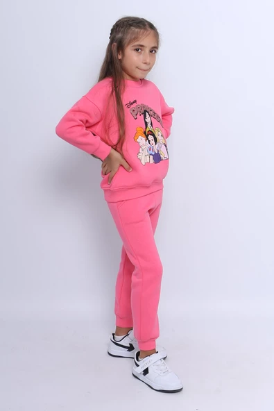 KIZ ÇOCUK 3 İPLİK EŞOFMAN TAKIMI PRİNCESS BASKILI E3 - Resim 3