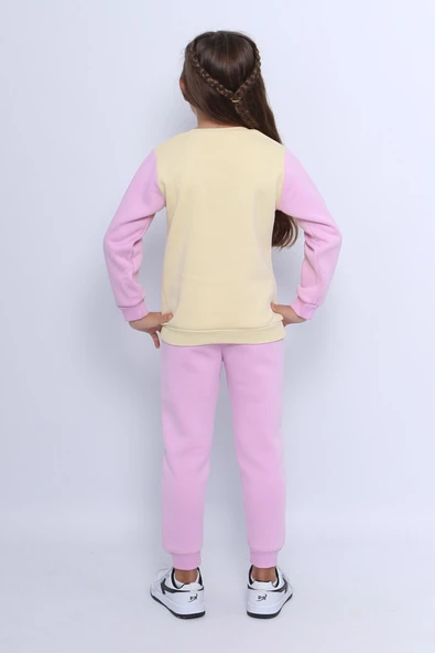 KIZ ÇOCUK 3 İPLİK EŞOFMAN TAKIMI KEDİ BASKILI E4 - 4