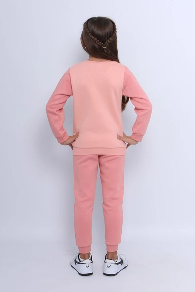 KIZ ÇOCUK 3 İPLİK EŞOFMAN TAKIMI KEDİ BASKILI E4 - 8