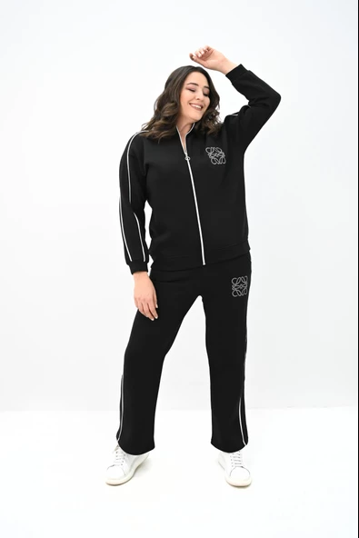 Kadın Büyük Beden Fermuarlı İşleme Detaylı Eşofman Takımı 8152-25 - 5