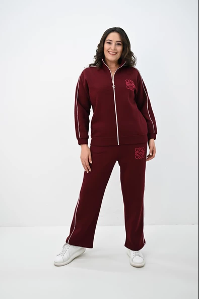 Kadın Büyük Beden Fermuarlı İşleme Detaylı Eşofman Takımı 8152-25 - 8