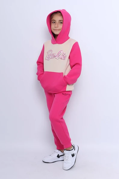 KIZ ÇOCUK 3 İPLİK EŞOFMAN TAKIMI KARAKTER NAKIŞLI KAPÜŞONLU CEPLİ E5 ürün görseli