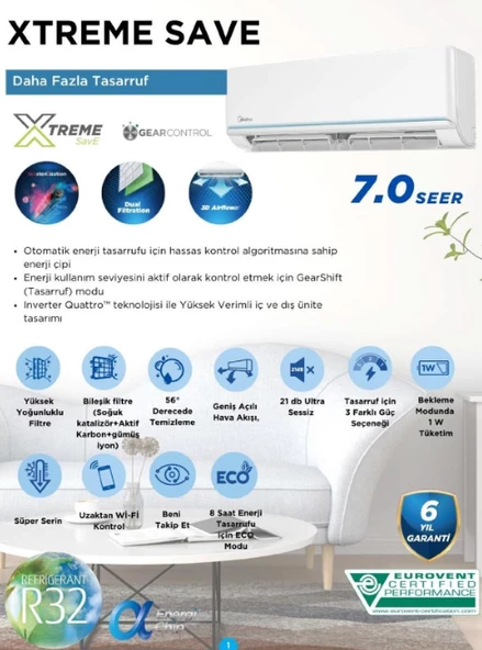MİDEA 24000 BTU/h  XTREME SAVE R32 İNVERTER DUVAR TİPİ SPLİT KLİMA - 3