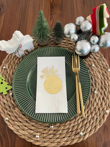 Gold Yaldızlı Beyaz Çam Ağacı Süsü Peçete 16 lı ürün görseli 1