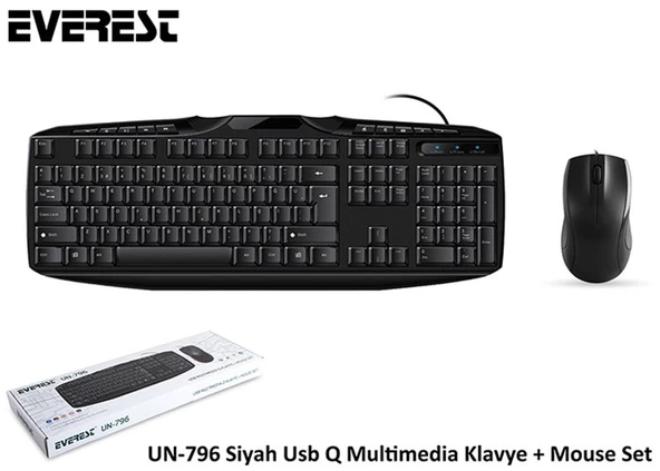 Everest Siyah Usb Q Multimedia Kablolu Klavye + Mouse Set