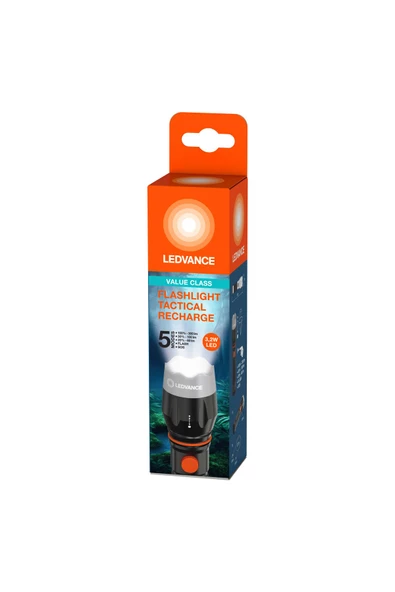 Ledvace Led Tactic 5W 6500K 60-100-300lm IP22 5 Farklı Mod Beyaz Işık Şarjlı El Feneri - 5