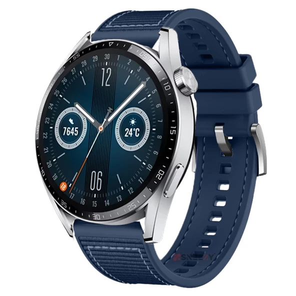 Sneezy Huawei Watch 4 46mm-Watch 4 Pro 22mm Uyumlu Dikiş Desenli Dokuma Silikon Kordon  Lacivert