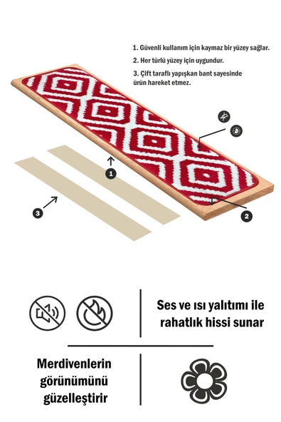 Dikdörtgen Dokuma Merdiven Halısı Kendinden Yapışkanlı - 3