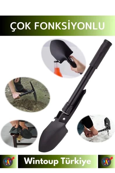 Özel Tasarım Portatif Kamp Deprem Taşınabilir Pusulalı Çantalı Katlanabilir Mini Kazma Kürek Seti - 2