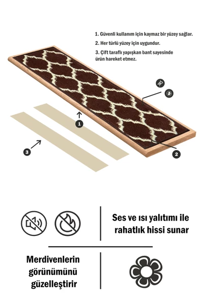 Dikdörtgen Dokuma Merdiven Halısı Kendinden Yapışkanlı - 3