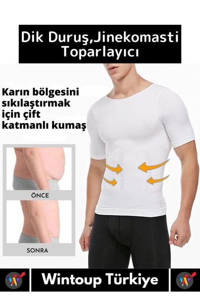 Özel Dik Duruş Jinekomasti Bel Göğüs Göbek Toparlayıcı Sıkılaştırıcı Etki Yuvarlak Yaka Erkek Korse - 2