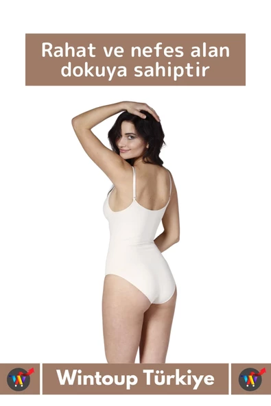Özel Lazer Kesim İz Göstermez Toparlayıcı Askılı Çıtçıtlı Push UP Slip Body Zıbın Korse - Resim 2