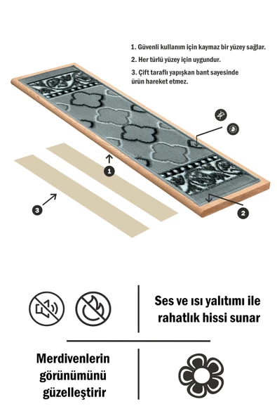 Dikdörtgen Dokuma Merdiven Halısı Kendinden Yapışkanlı - 3