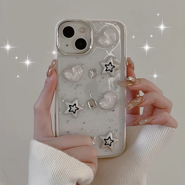 iPhone 14-13 Luxe White Case Heart Star