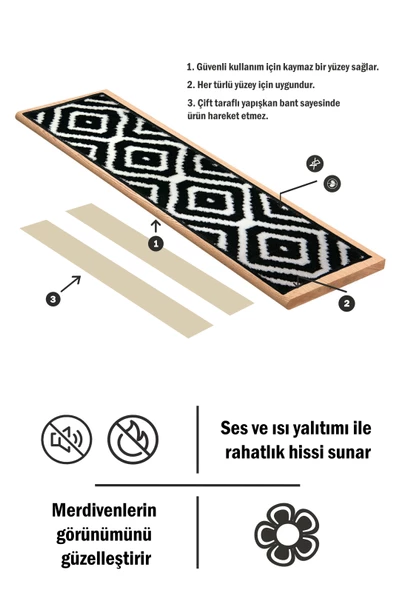 Dikdörtgen Dokuma Merdiven Halısı Kendinden Yapışkanlı - 3