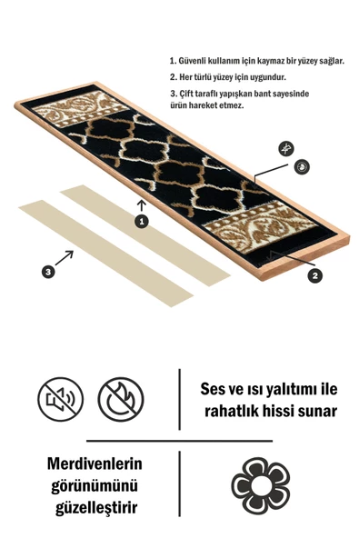 Dikdörtgen Dokuma Merdiven Halısı Kendinden Yapışkanlı - 3