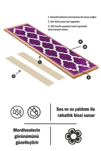 Dikdörtgen Dokuma Merdiven Halısı Kendinden Yapışkanlı - 3