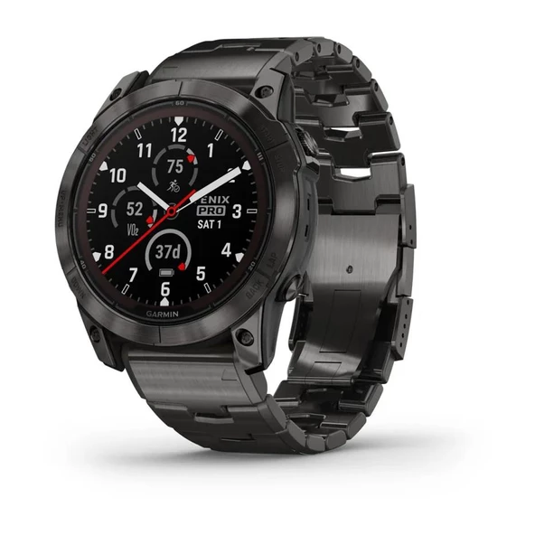 Garmin Fenix 7X Pro Sapphire Solar Karbon Gri DLC Titanyum - Titanyum Kayışlı - 2