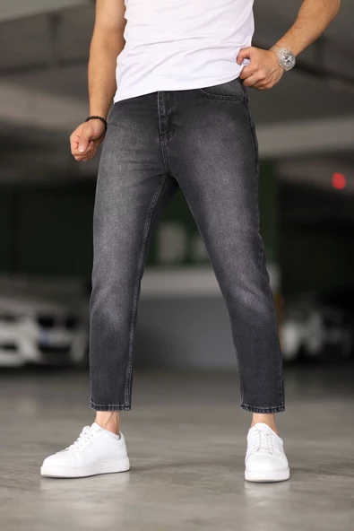 Erkek Boyfiend Taşlama Koyu Füme Kot Pantolon - Resim 2