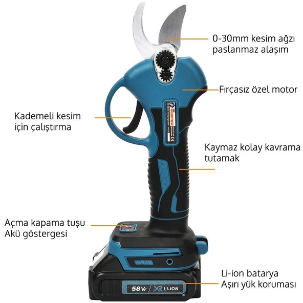 Akülü 3?lü Bahçe Seti Dal Budama, Testere ve Vidalama 58Vf  PH218 - 4
