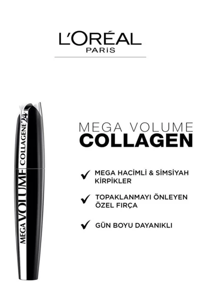 L'Oreal Paris Mega Volume Collagene 24H Siyah Maskara - 5