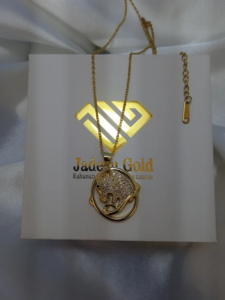 Paslanmaz Çelik Gold Zirkon Taşlı Figürlü Kolye - 2