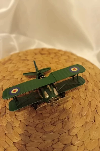 Metal Uçak Dekoratif Maket El Yapımı Oyuncak Teyyare  Yeşil Nazar Boncuk Çift Kanat - Resim 5