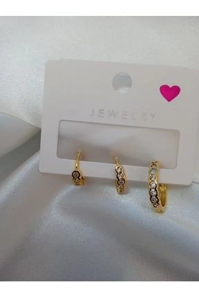 Paslanmaz Çelik Zirkon Taşlı Gold Küpeler - 2