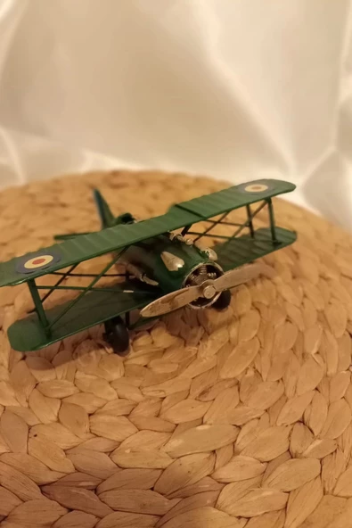 Metal Uçak Dekoratif Maket El Yapımı Oyuncak Teyyare  Yeşil Nazar Boncuk Çift Kanat - Resim 4