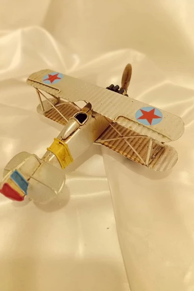 Metal Uçak Dekoratif Maket El Yapımı Oyuncak Teyyare Beyaz Nazar Boncuk Çift Kanat Kamikaze - Resim 4