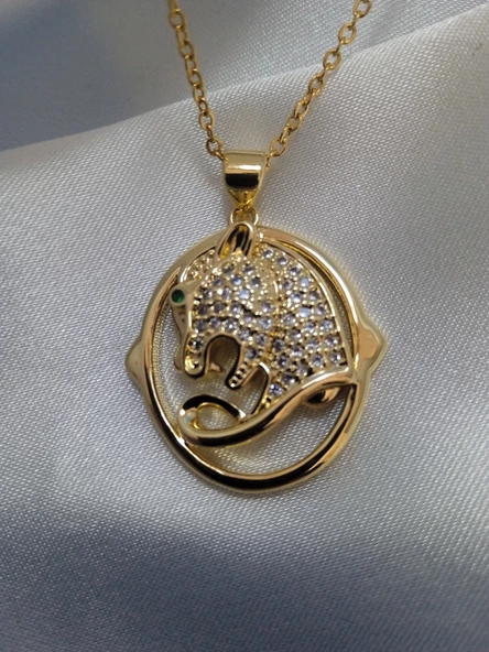 Paslanmaz Çelik Gold Zirkon Taşlı Figürlü Kolye